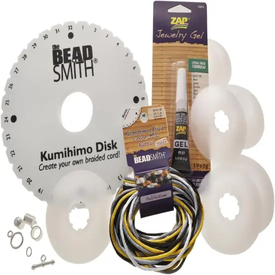 The Beadsmith Kumihimo Starter Kit &ndash; Includes Disk, Adhesive, Bobbins, Findings, Cord and Instructions & Projects &ndash; Japanese Art of Braiding &ndash;Beginner Set with All Your Jewelry Tools to Get Started {1}