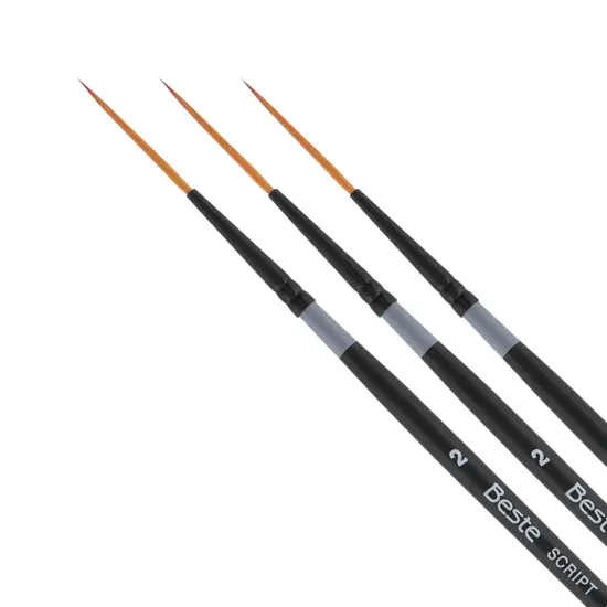 Creative Mark Beste Golden Taklon Script Liner #2 - 3 Pack Artist Paint Brush, Professional Watercolor Brushes, For Acrylic Painting, Short Handle, Sharp Edges, Hand-Tied & Shaped {1}