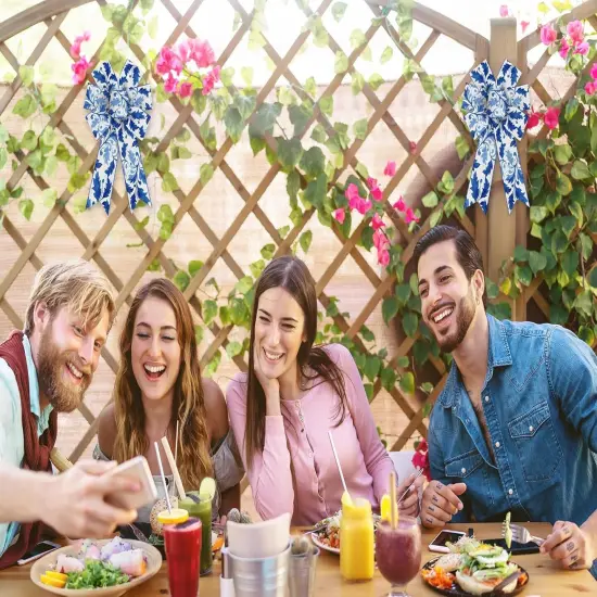 2 Pcs Spring Bow for Wreath, Spring Wreath Bows for Front Door Spring Flowers Bows Blue White Burlap Tree Topper Bows for Spring Indoor Outdoor Birthday Party Home Decoration {4}