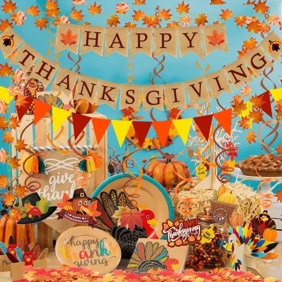 Happy Thanksgiving Burlap Banner (Red, Orange, Yellow, Brown) {4}
