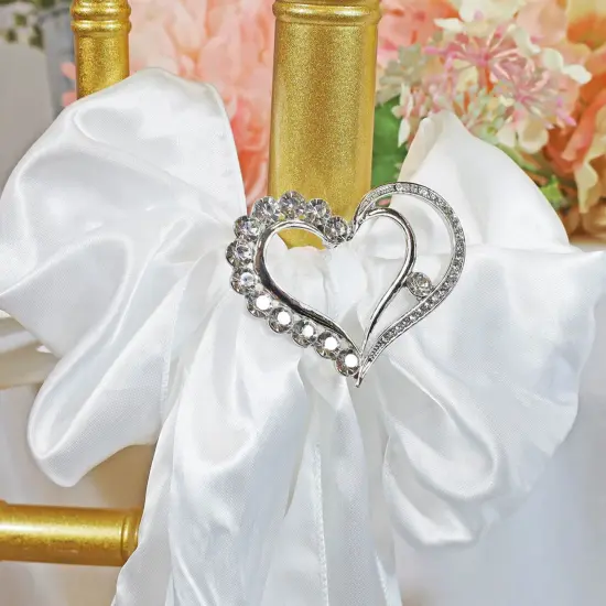 Heart Rhinestone Chair Sash Buckle Silver Wedding Decor 2 Inch Width {2}