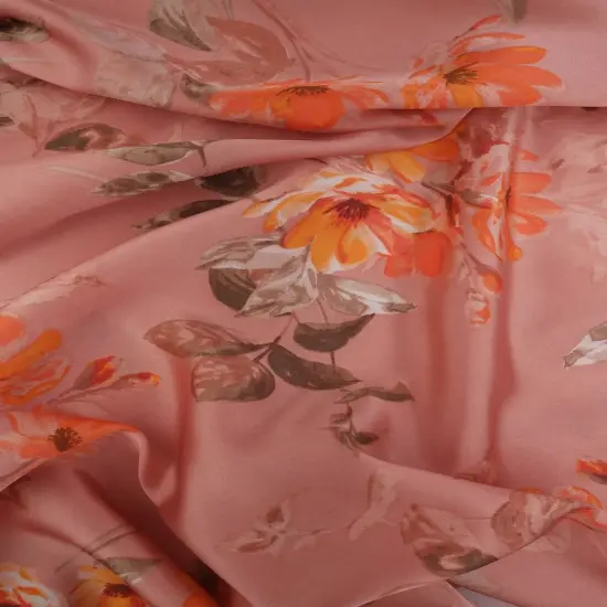 1 Yard Satin Floral Print Woven Fabric Soft Smooth Lightweight Drapery 57/58" Width BLUE {3}