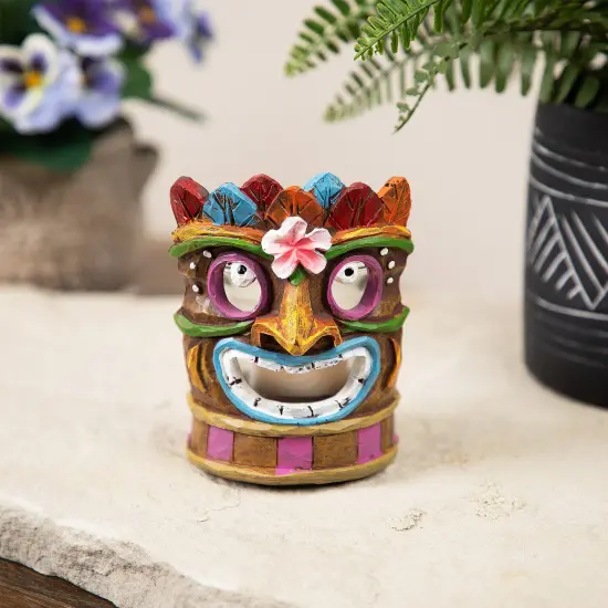 Northlight Floral Tiki Mask Tea Light Candle Holder - 4.5" - Multicolor {1}
