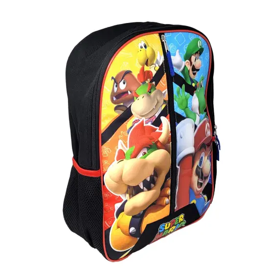 Nintendo Super Mario Bros 16" Polyester School Backpack with Front Zipper and two Side Mesh Pockets {3}