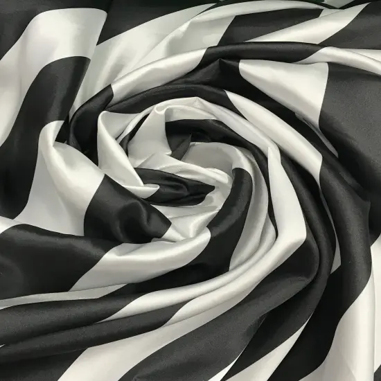 1 Yard Black/White Stripe Satin Fabric 59/60" Wide Light Weight Polyester {3}