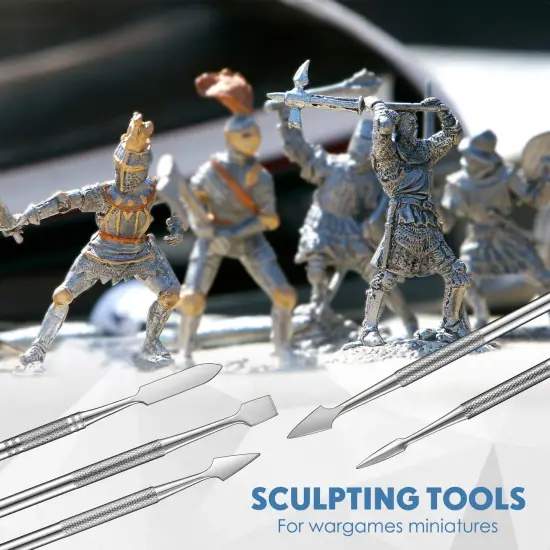 5 Pieces Miniature Sculpting Tools Set Mini Stainless Steel Double-Headed Tool for Model and Convert Plastic, Resin and Metal Tabletop War Game Miniatures Models {4}