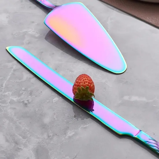 Rainbow Cake Cutting Set, Stainless Steel Cake Knife and Server Set, Cake Pie Cutter Set for Wedding, Birthday, Party {4}