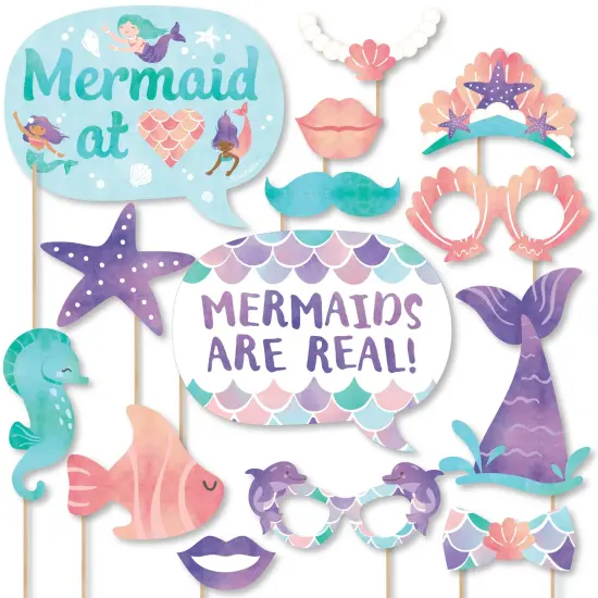 Big Dot of Happiness Mermaid Photo Booth Props Kit, Under the Sea Mermaid Birthday Party Supplies - 20 Count Selfie Prop Sticks {1}