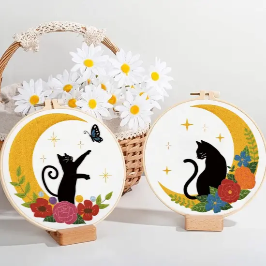 4 Pack Cat Moon Embroidery Kits for Beginners {4}