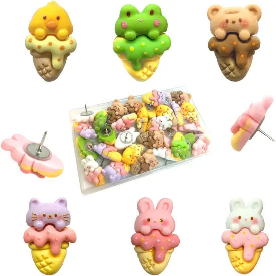 30 pcs Ice Cream Push Pins Cute Frog Pushpins Mini Decorative Thumbtacks Animal Drawing Pins Cork Board, Photo Wall, Map, Bulletin Board, Office Organization or Home Decoration {1}