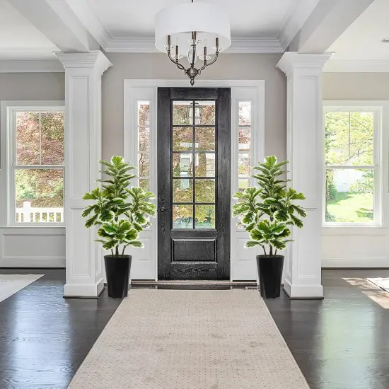 Artificial Fiddle Leaf Fig Tree 5FT - Faux Rubber Plant with Black Diamond Planter - Tall Fake Floor Plant Potted - Artificial Silk Tree for Home Office Living Room Decor Indoor {3}