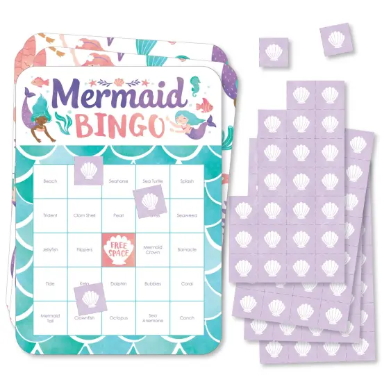 Big Dot of Happiness Mermaid Bingo Cards and Markers, Mermaid Birthday Party Bingo Game Activity for Kids - Set of 18 {1}