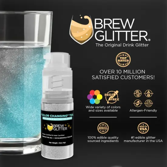 Brew Glitter - Teal Color Changing Edible Drink Glitter (4g, Mini Spray Pump) for Beer, Cocktails and Beverages {2}