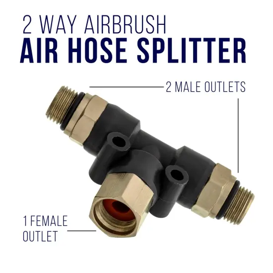 2-Way Air Hose Splitter Manifold - 1/8" BSP Fittings; 2 Male Air Outlets and 1 Female Air Inlet {3}