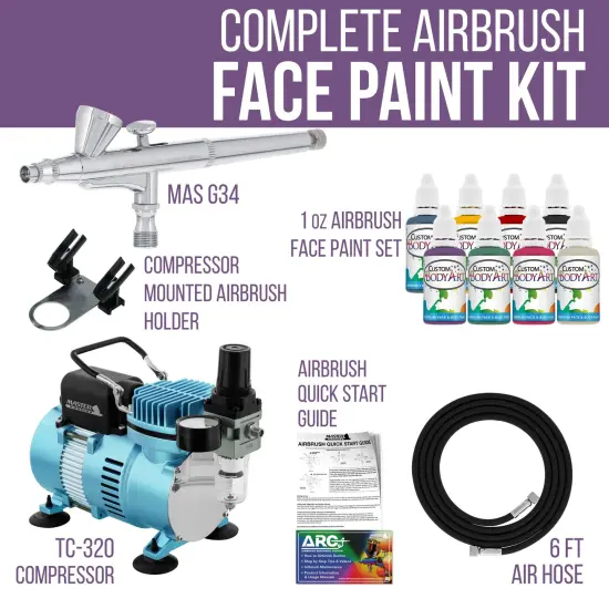 Airbrushing System Kit with 8 Color Water-Based Face & Body Art Paint Set, Cool Runner II Dual Fan Air Compressor - Washable Temporary Tattoo {2}