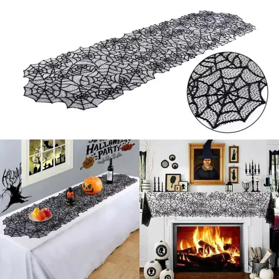 Halloween Lace Table Runner Spider Web Tablecloths Home Decor Fireplace Cover {1}