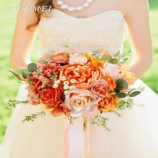 Artificial Fall Flowers Burnt Orange Combo Box Set {4}