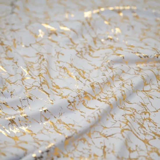 1 Yard Cracked Foil Printed Microflex Fabric, 36" x 58/60" Wide 4 Way Stretch Nylon Spandex White/Gold {1}