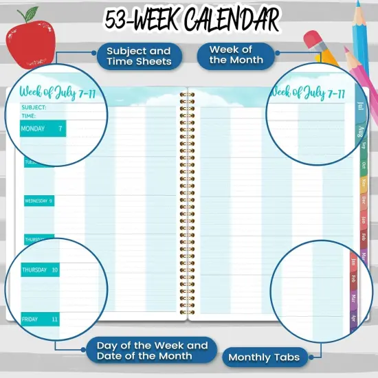 2025-2026 Teacher Planner, Lesson Planner - 	black, red, green, blue {4}