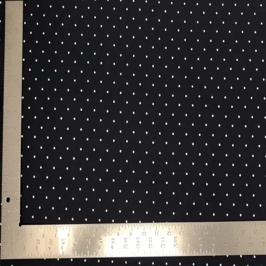 1 Yard Techno Crepe Knit Pin Polka Dot Print Fabric Stretch Textured 58"-60" Width Navy/Ivory {5}