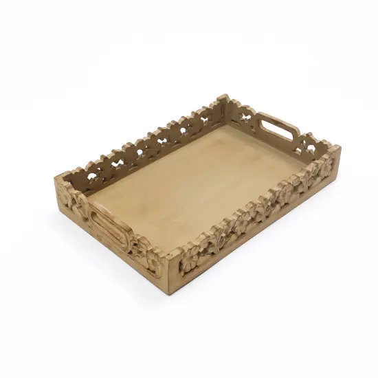 Handcrafted Jolly Carved Mango Wood Serving Tray in Brown Color {2}