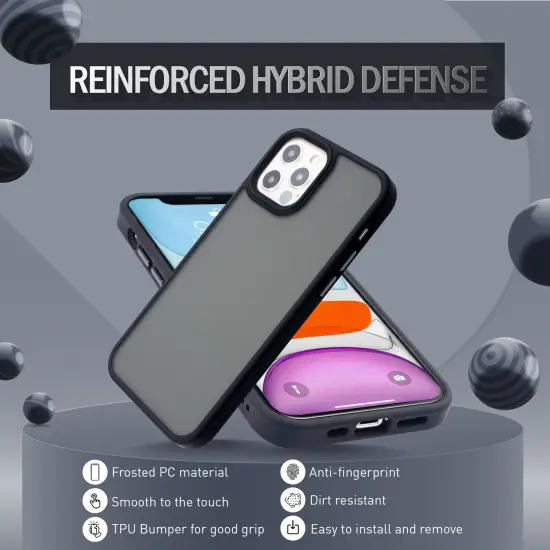 Insten Case Compatible With iPhone 12 Pro Max Case 6.7 inch, Translucent Matte Hybrid Hard Back Flexible TPU Bumper, Anti-Shatter Anti-shock Drop Protection, Wireless Charging, Black {6}