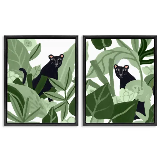Stupell Industries Panthers Among Tropics 2pc Floater Framed Canvas Wall Art Set Design by June Erica Vess {1}