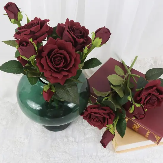 15 Heads 5 Pcs Velvet Realistic Roses for Home Decor {3}
