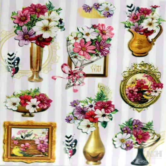 Designer Vintage Botancial Floral Icons Dimensional Stickers {1}