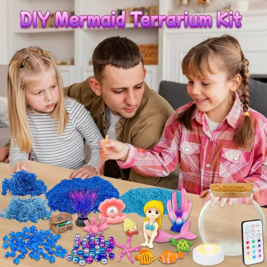 Mermaid Terrarium Craft Kit for Kids - LED Night Light Up & Remote Mermaid Birthday Gifts Toys for Girls Age 5 6 7 8 9 10 11 12 Year Old {2}