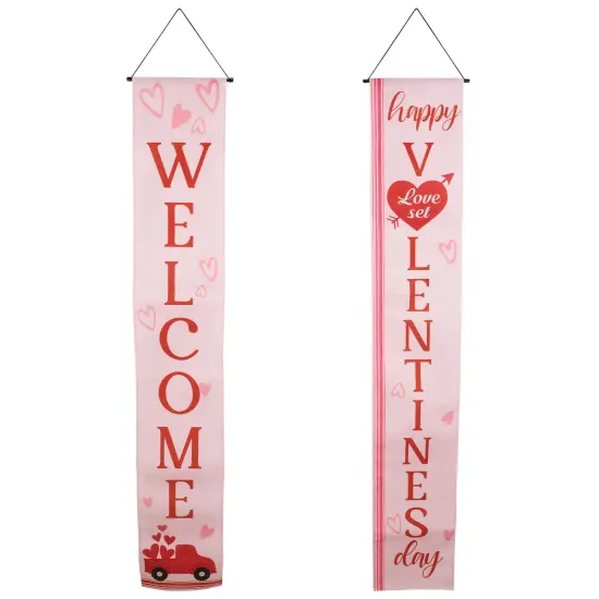 Northlight Set of 2 Pink "Welcome" and "Happy Valentine's Day" Outdoor Door Banners 71" {1}