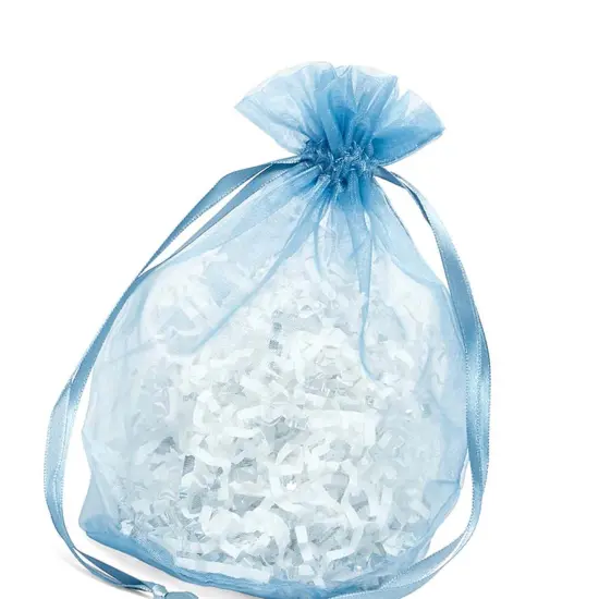 Wide Round Flat Bottom Organza Bags 6 1/2 '' X 4 '' X 7 '' for Event Favors Smoke Blue {2}
