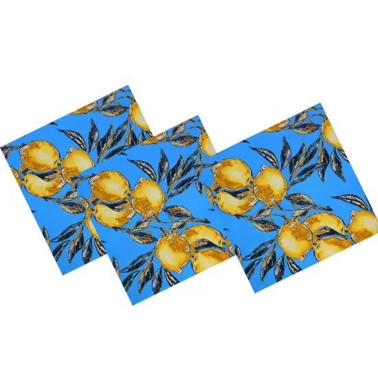 Vintage Lemons on Blue Ground Printed Spandex Fabric {6}
