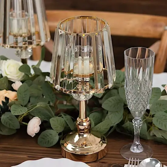 2 Gold Metal Votive CANDLE HOLDERS Clear Crystal Glass Lamp Shade Party Events {4}