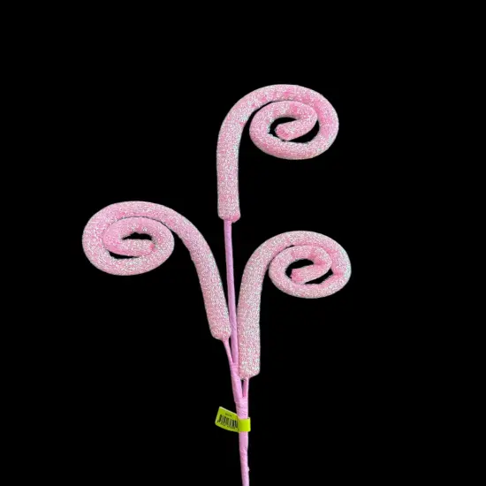 28'' Pink Shimmer Spiral Curly Spray - Glittery Floral Stem Decor-63601PK {2}