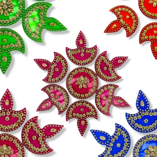 Diya Floor Rangoli Indian Traditional Handmade Reusable 6.5 Inches Acrylic Diya Rangoli Diwali Navratri Home Temple Decor Floor Table Decoration - Deepawali Wedding Housewarming Gift {6}