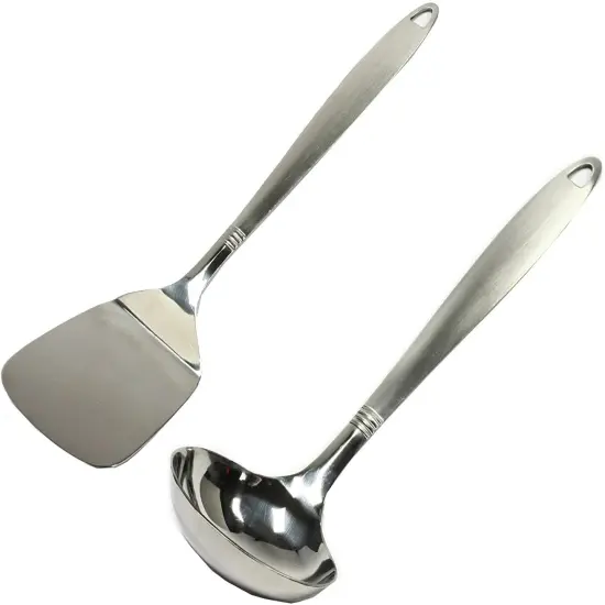 Chef Craft Stainless Steel Solid Spatula Turner & Ladle Set with Attractive Brushed Finish Handle {1}