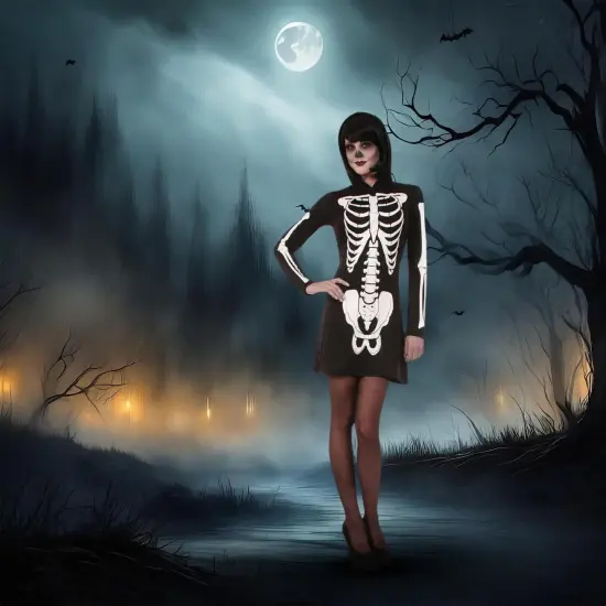 Skeleton Hooded Mini Dress Adult Costume {4}