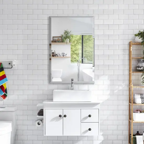 Basicwise Single Door Multi-Purpose Plastic Bathroom Medicine Cabinet with Mirror, Surface or Recessed Mount, Vanity Cabinet with 2 Plastic Adjustable Shelves, White {5}