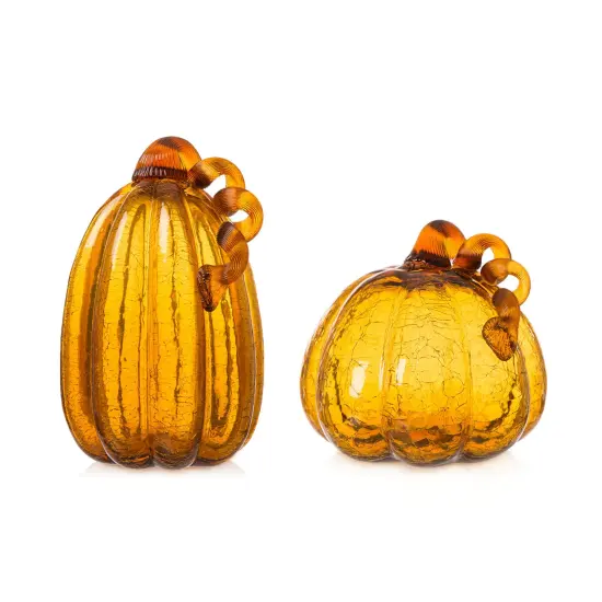 Set of 2 Handmade Amber & Crackle Glass Pumpkin Amber&Crackle {12}