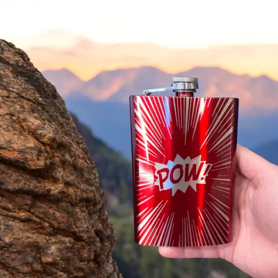 8oz RED POW Flask Comic Book Novelty {6}