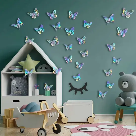 Laser Butterfly Wall Decor,48Pcs 2 Styles 3 Sizes,Removable Butterflies for Cake Cupcake Toppers, 3D Paper Butterfly Sticker Decorations for Birthday Baby Shower Girl Room Nursery Decals {2}