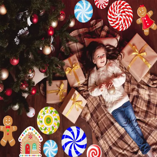 Christmas Decorations - Christmas Wall Stickers Christmas Floor Decals Peppermint Candy Cane Gingerbread Man Stickers Decor 59 PCS Xmas Candy Stickers for Candy Land Decorations 8 Sheets {4}