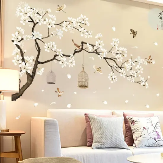 BWCXXZH Large White Flower Wall Stickers, 50"x74" Removable DIY Romantic Cherry Blossom Tree Wall Murals Peel and Stick 3D Wall Art Stickers Home Decor for Gilrs Bedroom Nursery Rooms Living Room {1}