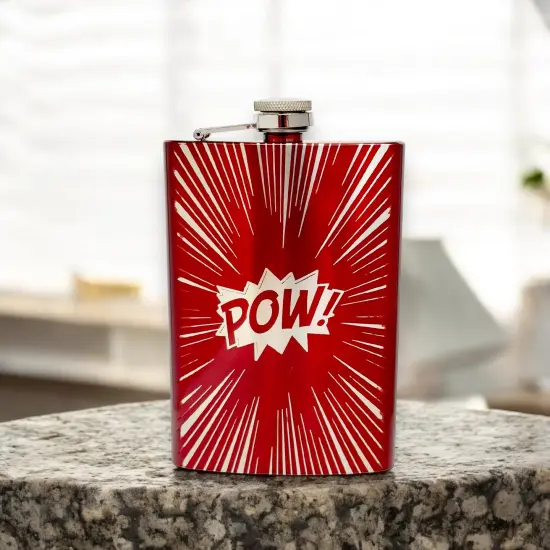 8oz RED POW Flask Comic Book Novelty {2}