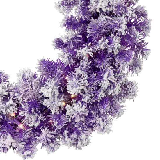 Northlight Pre-Lit Flocked Pine ArtificialChristmas Wreath - 24" - Purple - Clear Lights {7}