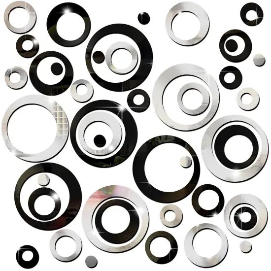 Outus 72 Pieces Wall Stickers Acrylic Circle Mirror Removable Round Dots Mirror Wall Decoration Wall Decals Murals for Home Living Room Bedroom Decor(Silver, Black) {1}