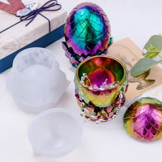 LET'S RESIN Dragon Egg Resin Molds, Large Resin Jar Resin Epoxy Molds with Lid and Crystal Cluster Base, Lifelike Dinosaur Egg Silicone Molds for Epoxy Resin, DIY Craft {4}