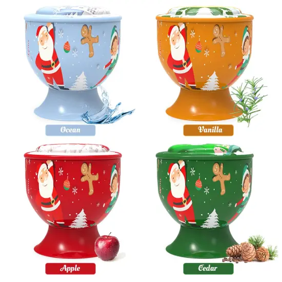 Set of 4 Christmas Santa Claus Snowman Scented Candles Gift Set for Women, Small Natural Soy Wax Decorative Aromatherapy Candles for Home Holiday - Cedar, Vanilla, Apple and Ocean Fragrances {4}