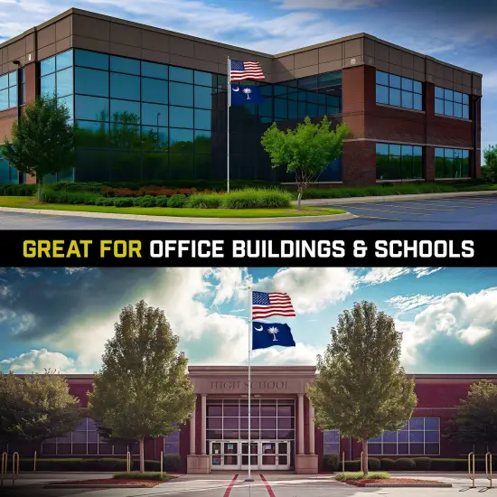 G128 Combo Pack: 25 Ft Telescoping Aluminum Flagpole (Silver) & American and South Carolina Flags 3x5 Ft, Both StormFlyer Series Embroidered 220GSM Spun Polyester | Pole with Flags Included {5}